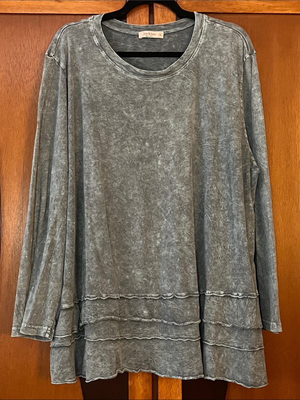 Jess & Jane Long Sleeve Bundle Tunic Tops-Slate Blue w/Ruffles & Grey w/Black - Picture 11 of 15
